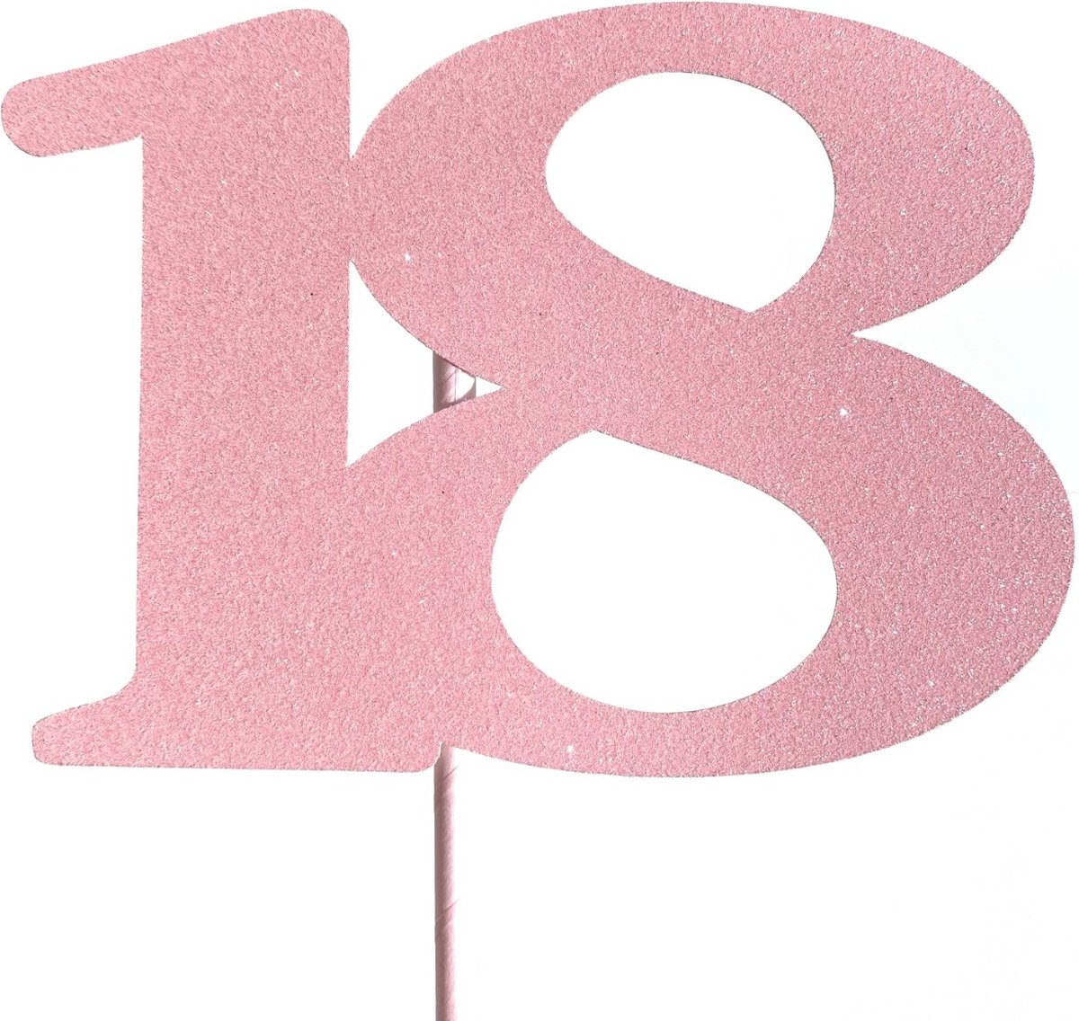 Taartdecoratie versiering| Taarttopper| Cake topper | Taartversiering| Verjaardag| Cijfers | 18 | Roze glitter|14 cm| karton